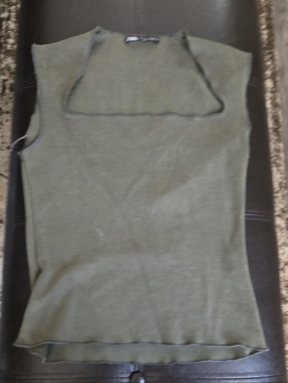 Zara Olive Green Square Neck Sleeveless Tank
